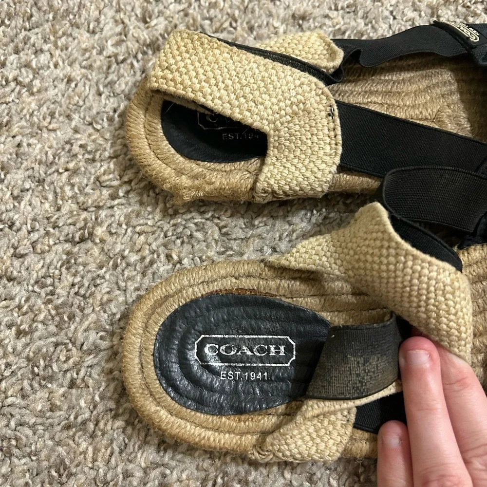Coach Rayanne Sling Flat Espadrille Black Women's Size 8 Fabric Summer Signature